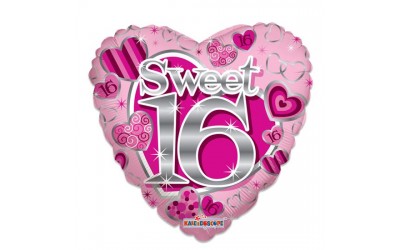 Folieballon 'Sweet 16' pink (zonder helium)
